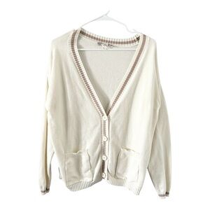 Pink Republic V-Neck Knit Stripe Trim Cardigan Size Large